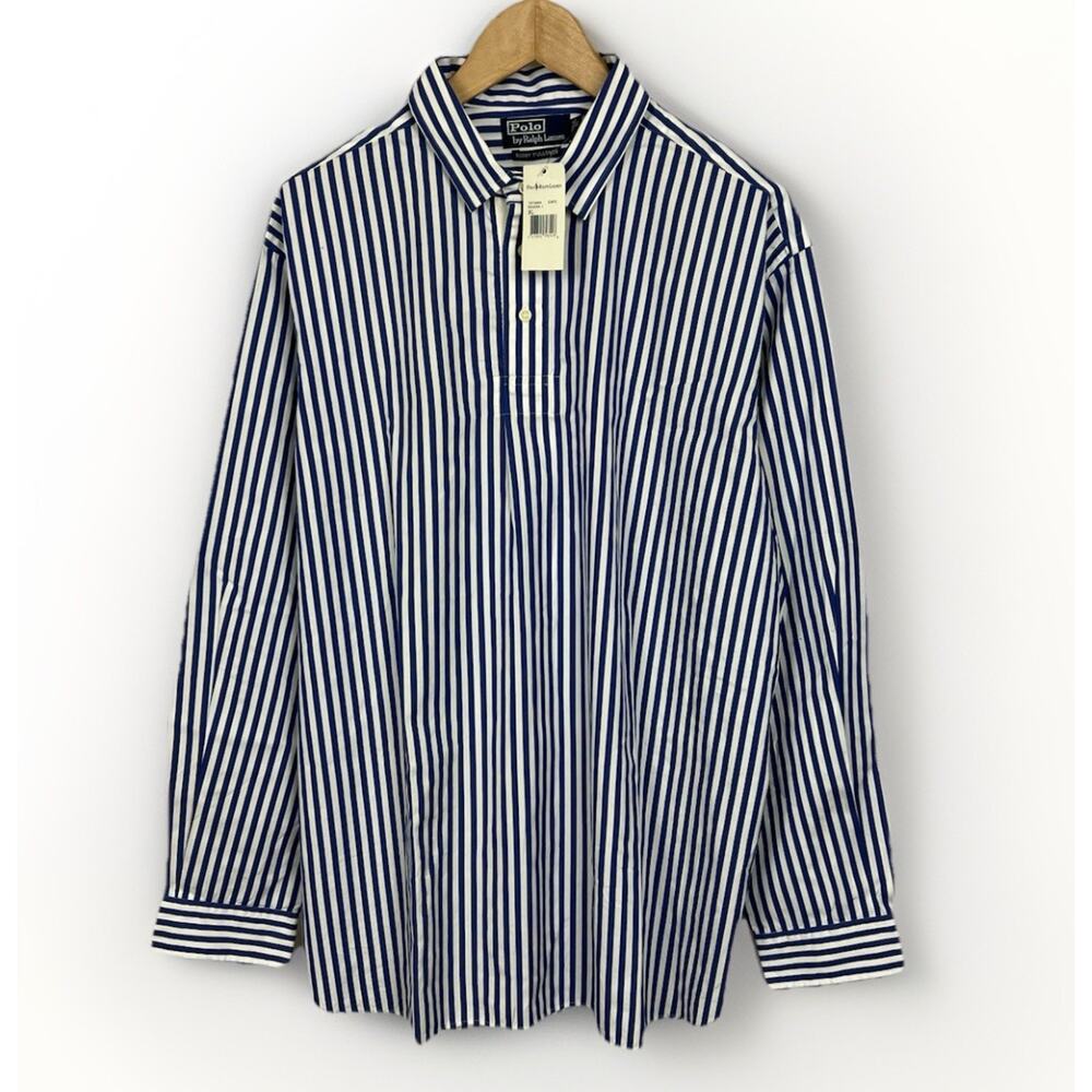 Vintage NOS Polo Ralph Lauren Rugby Pullover Shirt Mens XL Rivera Stripe Popover